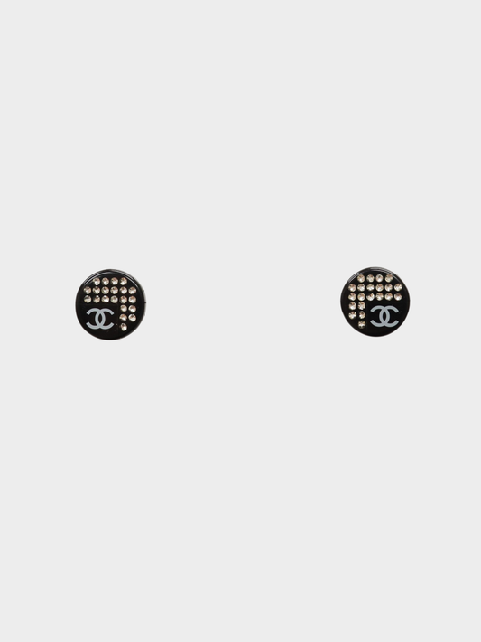 Chanel 2005 Black Rhinestone COCO Round Earringsv