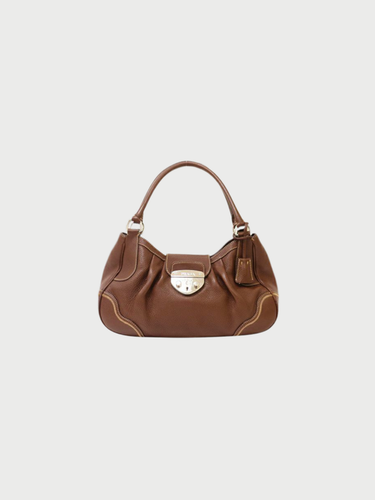 Prada 2000s Brown Leather Logo Hardware Handbag