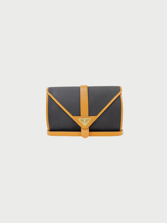 Yves Saint Laurent 1990s Black Brown PVC Leather Logo Shoulder Bag