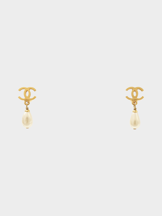 Chanel 1995 Gold Coco Pearl Earrings