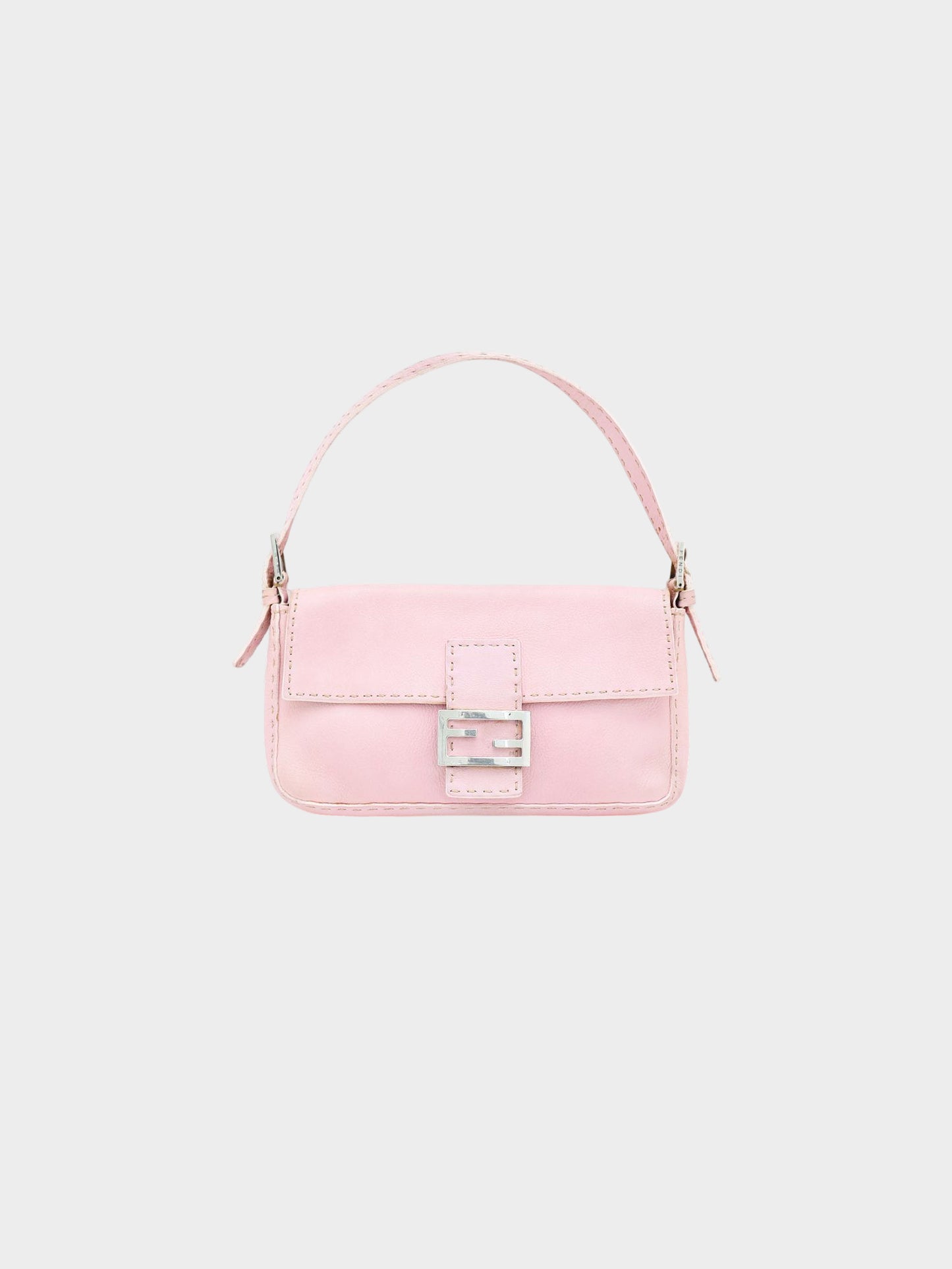 Fendi 2000s Light Pink Pebbled Leather Selleria Baguette