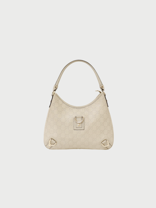 Gucci 2000s White Leather Abbey GG One-Shoulder Bag