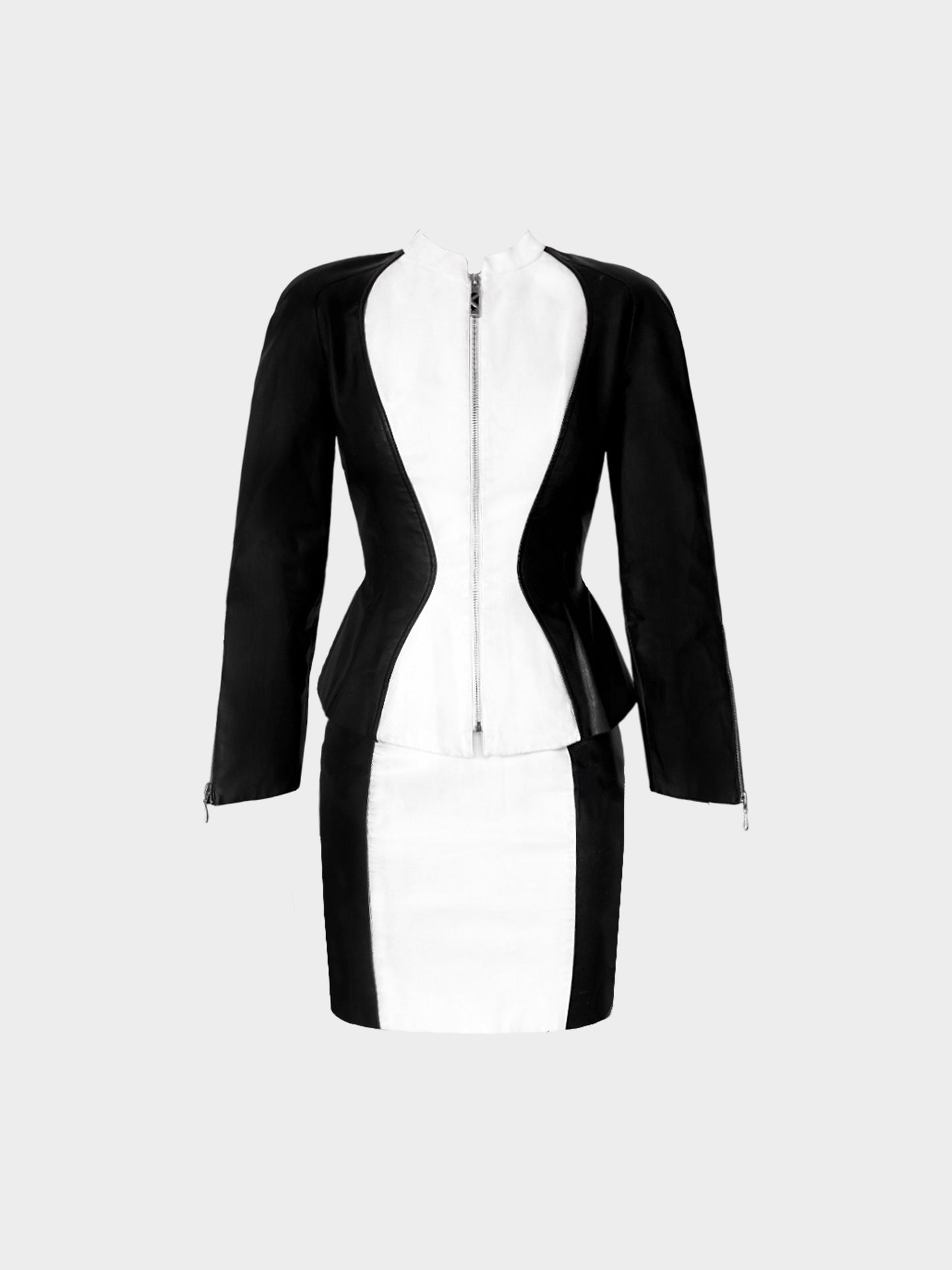 Thierry Mugler FW 1994 Black and White Hourglass Jacket and Skirt Set