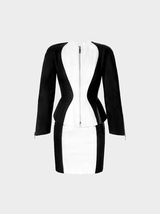 Thierry Mugler FW 1994 Black and White Hourglass Jacket and Skirt Set
