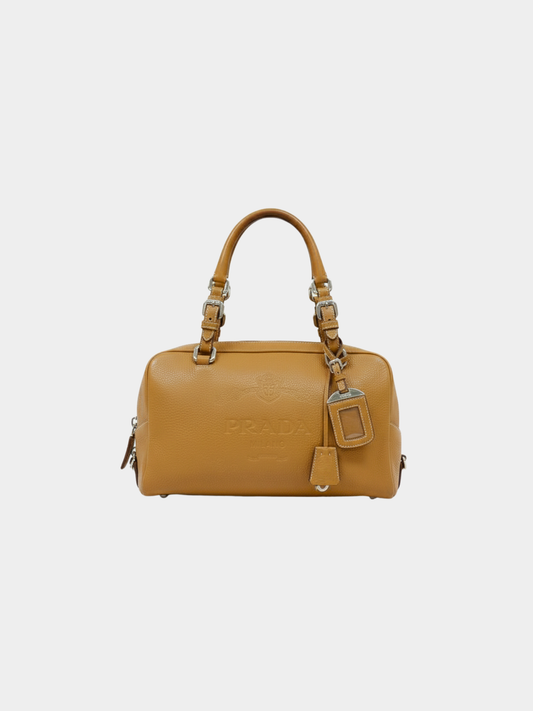 Prada 2000s Beige Embossed Logo Leather Handbag