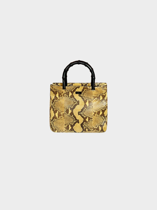 Gucci 2000s Python Leather Bamboo Top Handle Bag