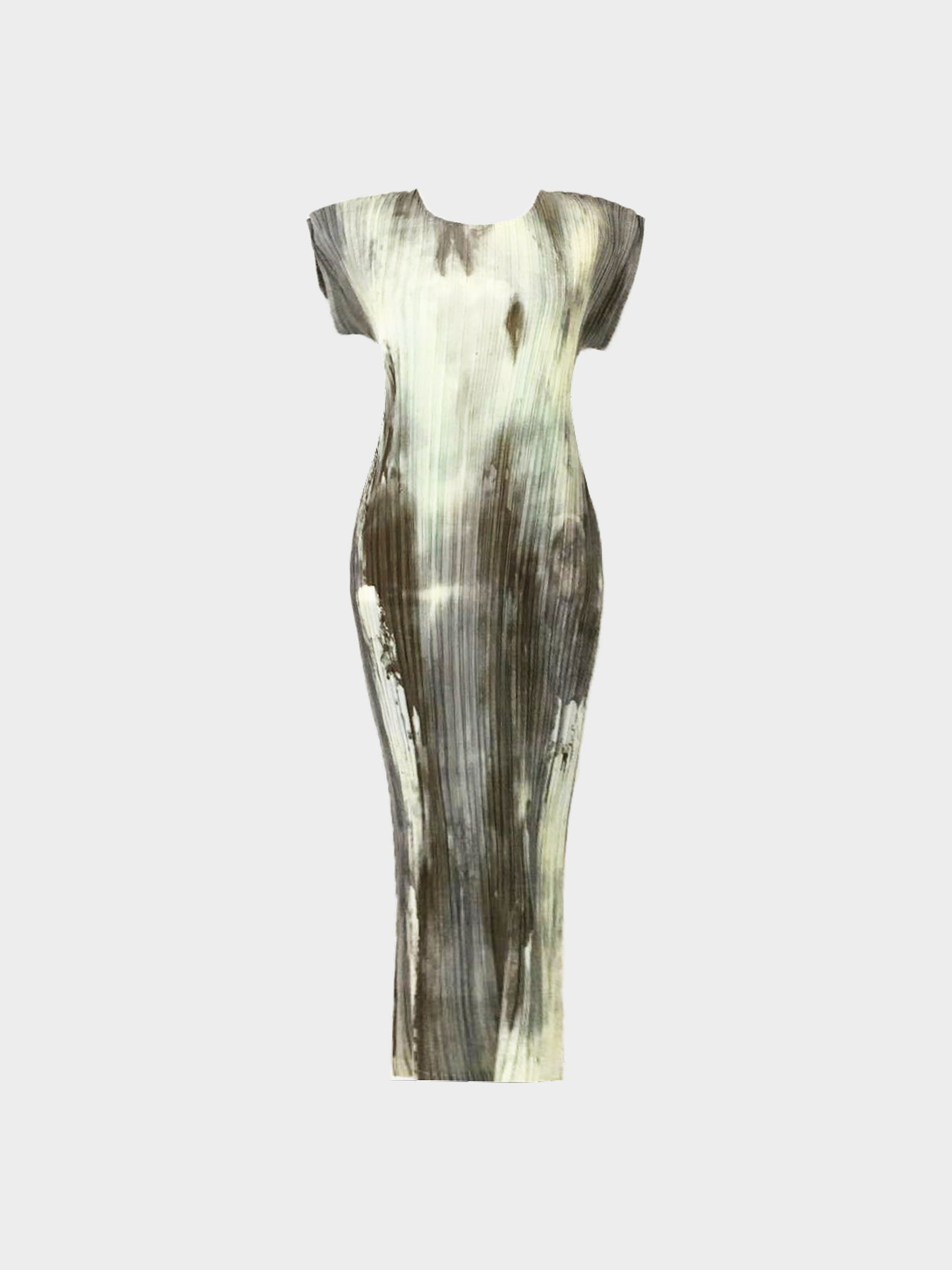 Issey Miyake 1999 Green Abstract Gradation Print Pleated Dress and Skirt Set