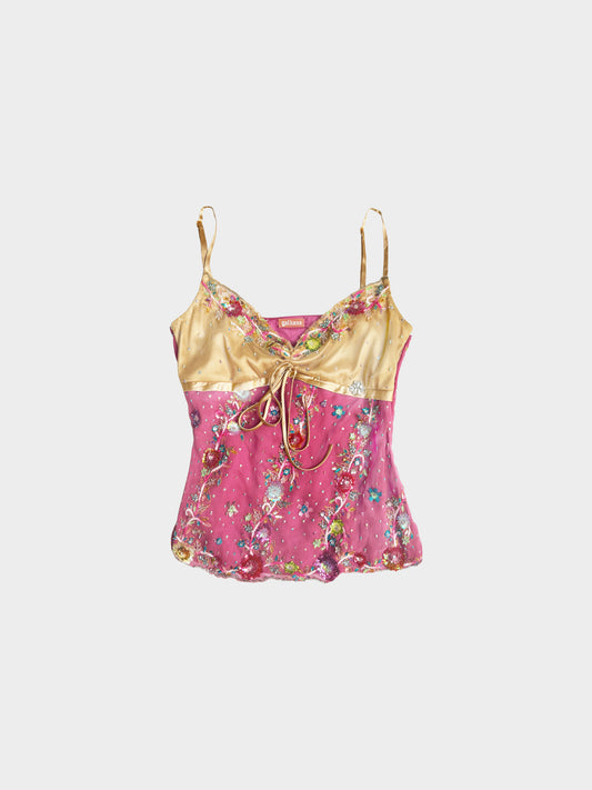 John Galliano 1990s Floral Beads and Sequins Mesh Top