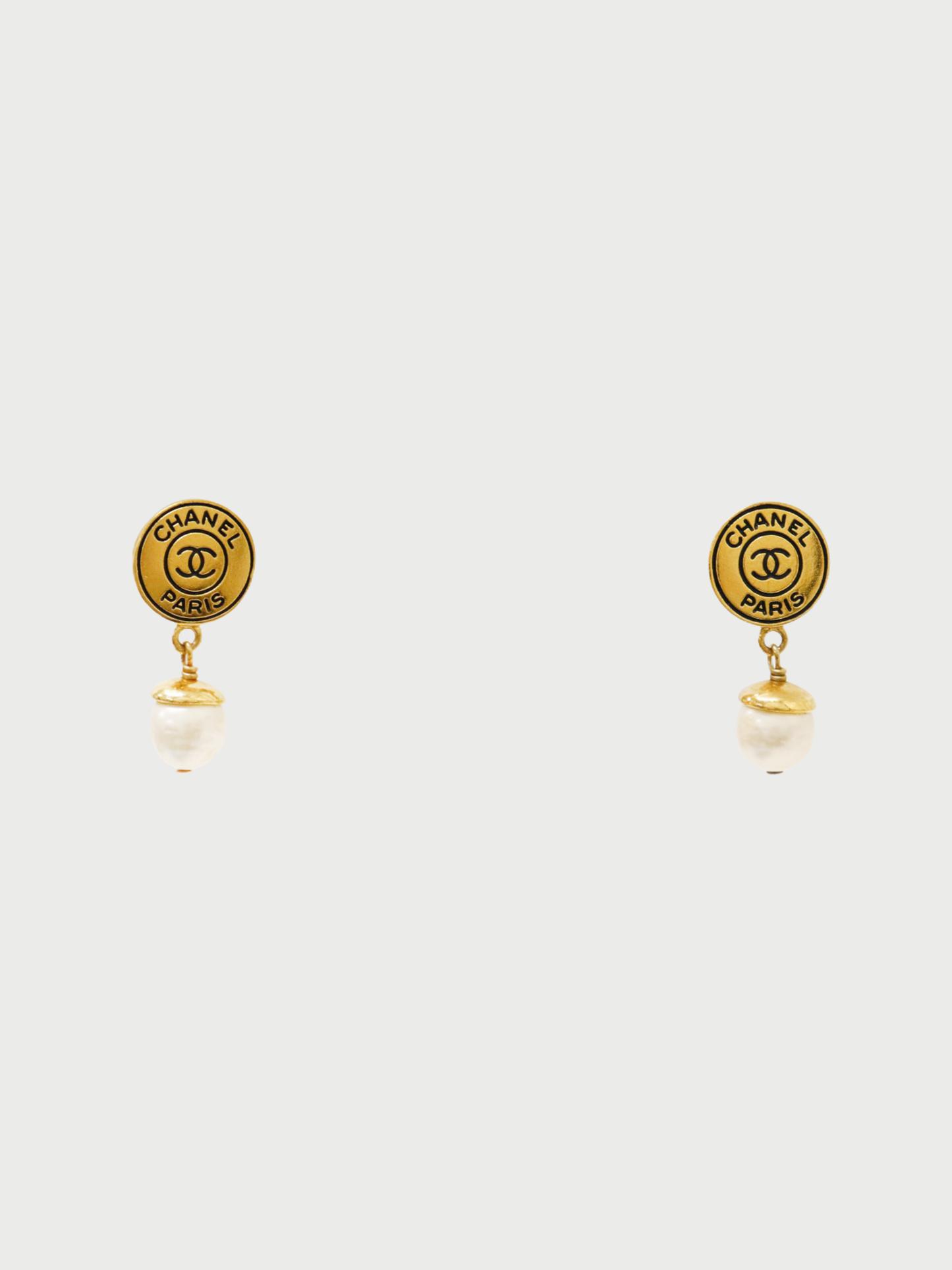 Chanel 1990s Gold Plated Metal Pearl COCO Drop Earrings