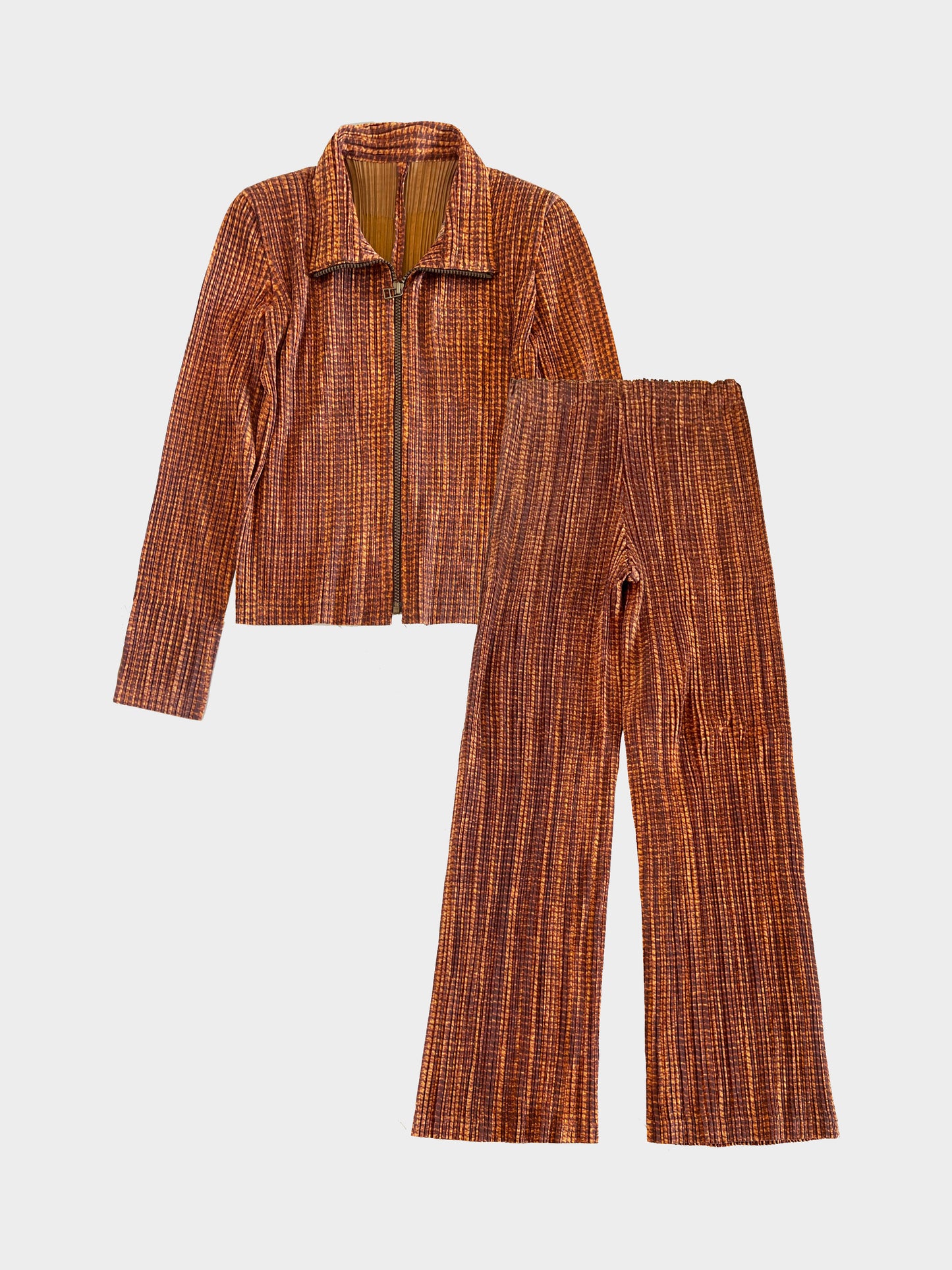 Issey Miyake Pleats Please FW 2007 Brown Houndstooth Print Shirt and Pants Set