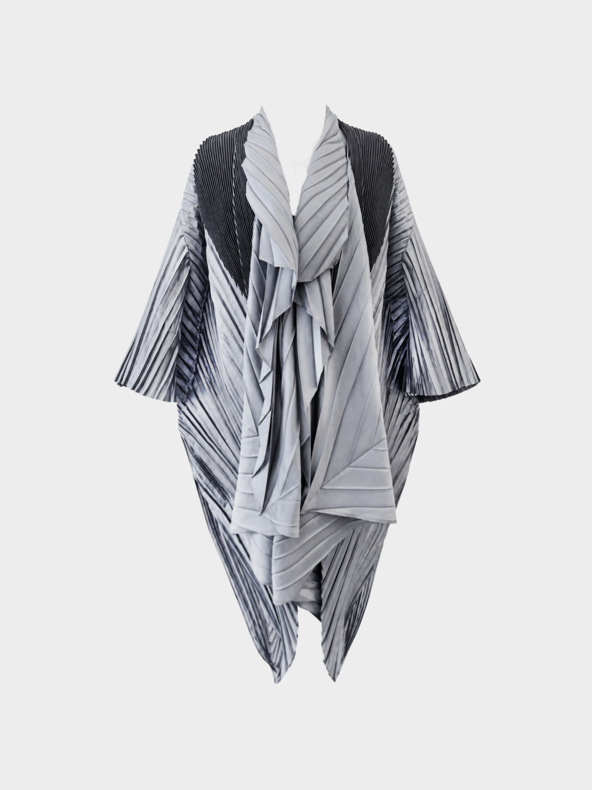 Issey Miyake 2000s Grey Pleated Cocoon Coat with Black Scarf