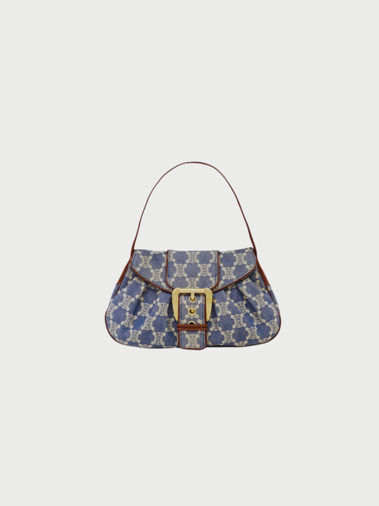 Celine 2000s Blue Macadam Canvas One-Shoulder Bag