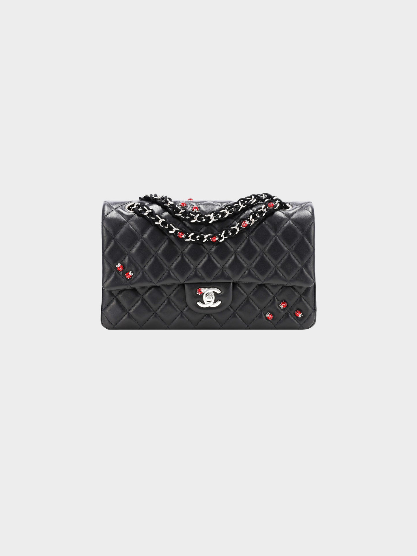 Chanel 2011 Black Lambskin Ladybug Medium Classic Single Flap Bag