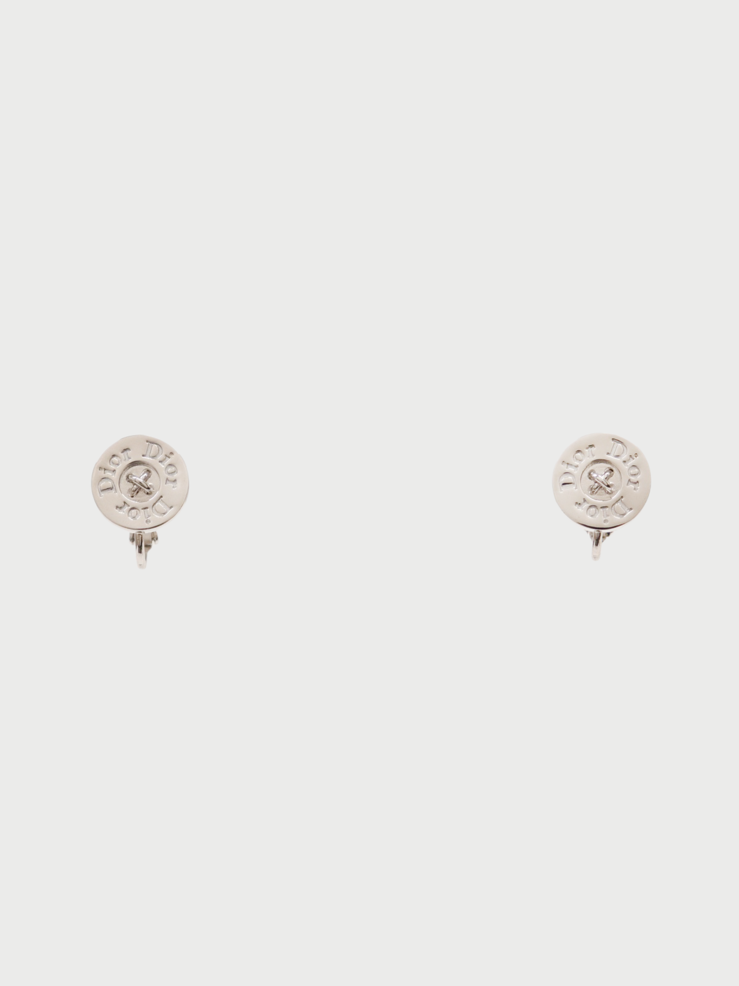 Christian Dior 2000s Silver Plated Metal Logo Round Earrings