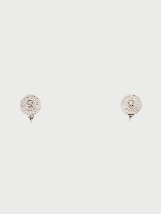 Christian Dior 2000s Silver Plated Metal Logo Round Earrings