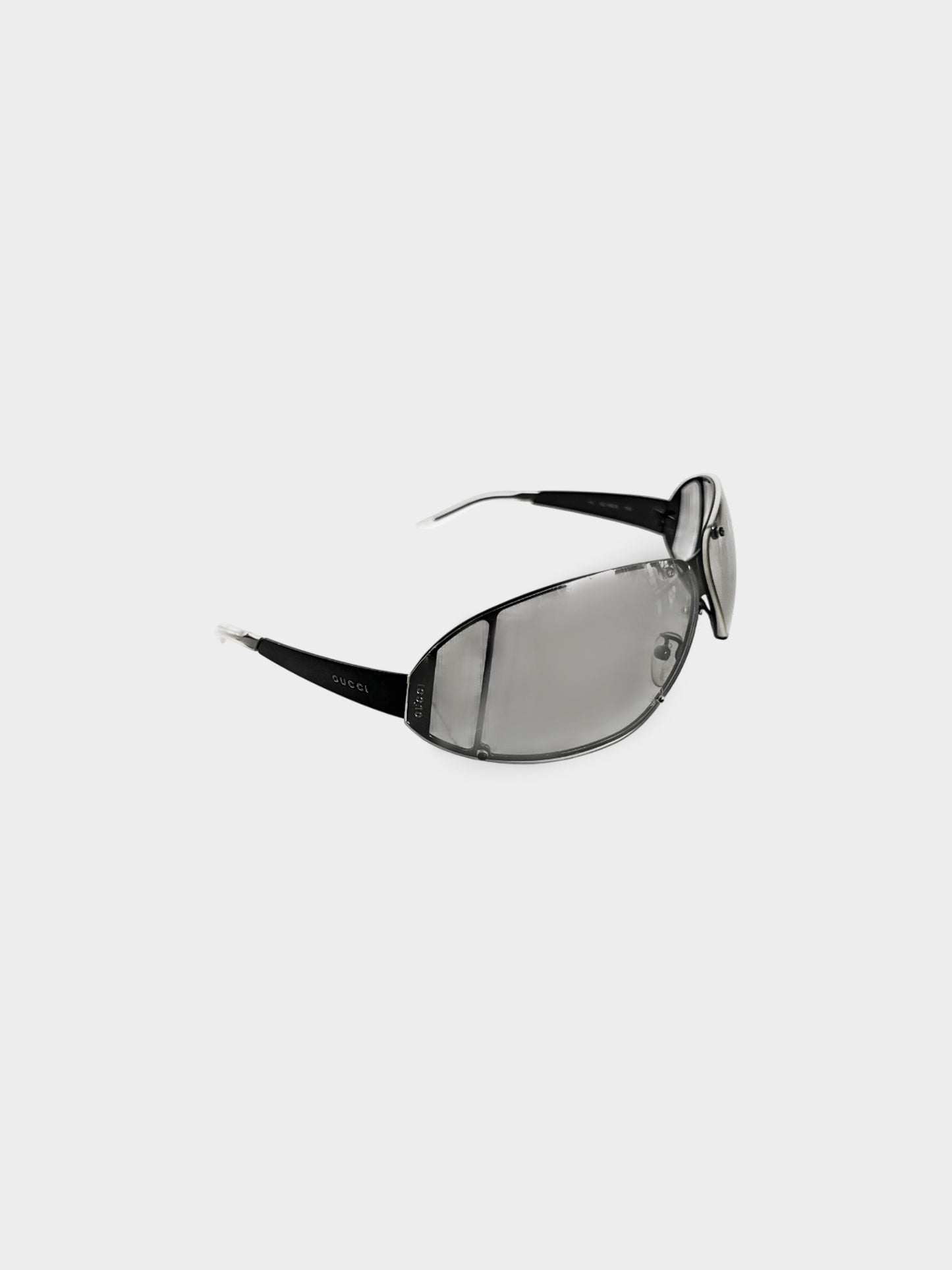 Gucci 1990s Rare Black Futuristic Aviator Sunglasses