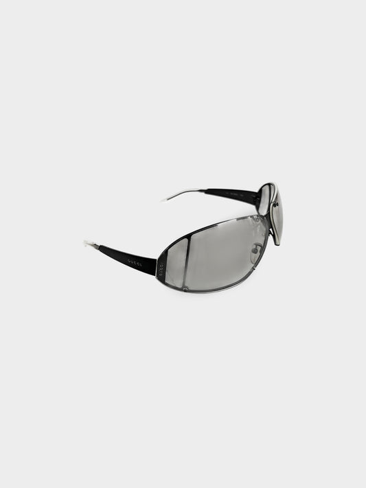 Gucci 1990s Rare Black Futuristic Aviator Sunglasses