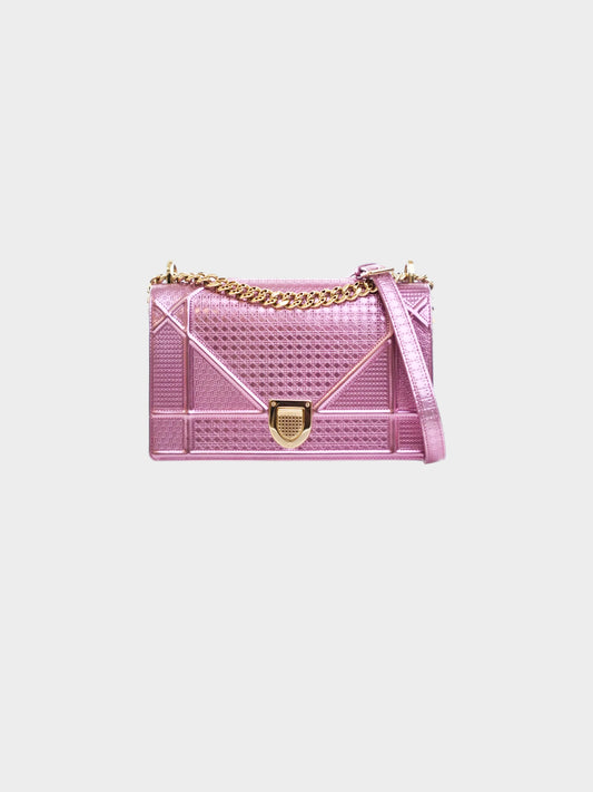 Christian Dior 2018 Metallic Pink Patent Leather Diorama Medium Flap Bag