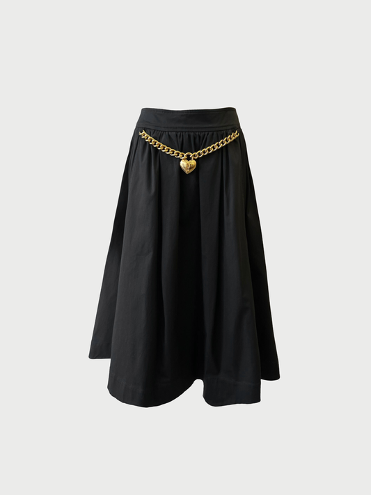 Moschino SS 2024 Black Cotton Heart Chain Belt Full Skirt