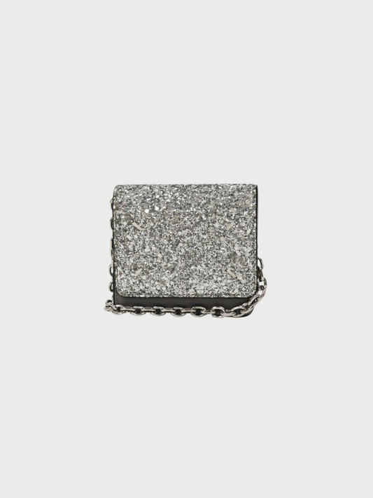 Maison Margiela 2000s Silver Green Leather Sequin 4-Stitch Chain Wallet