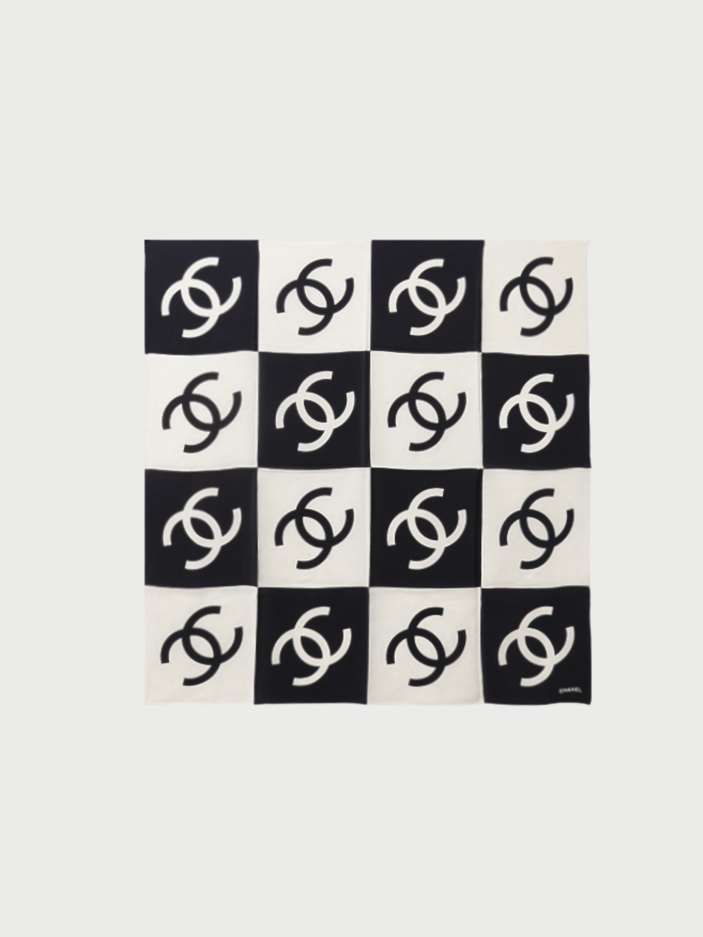 Chanel 2000s Black White Silk COCO Scarf