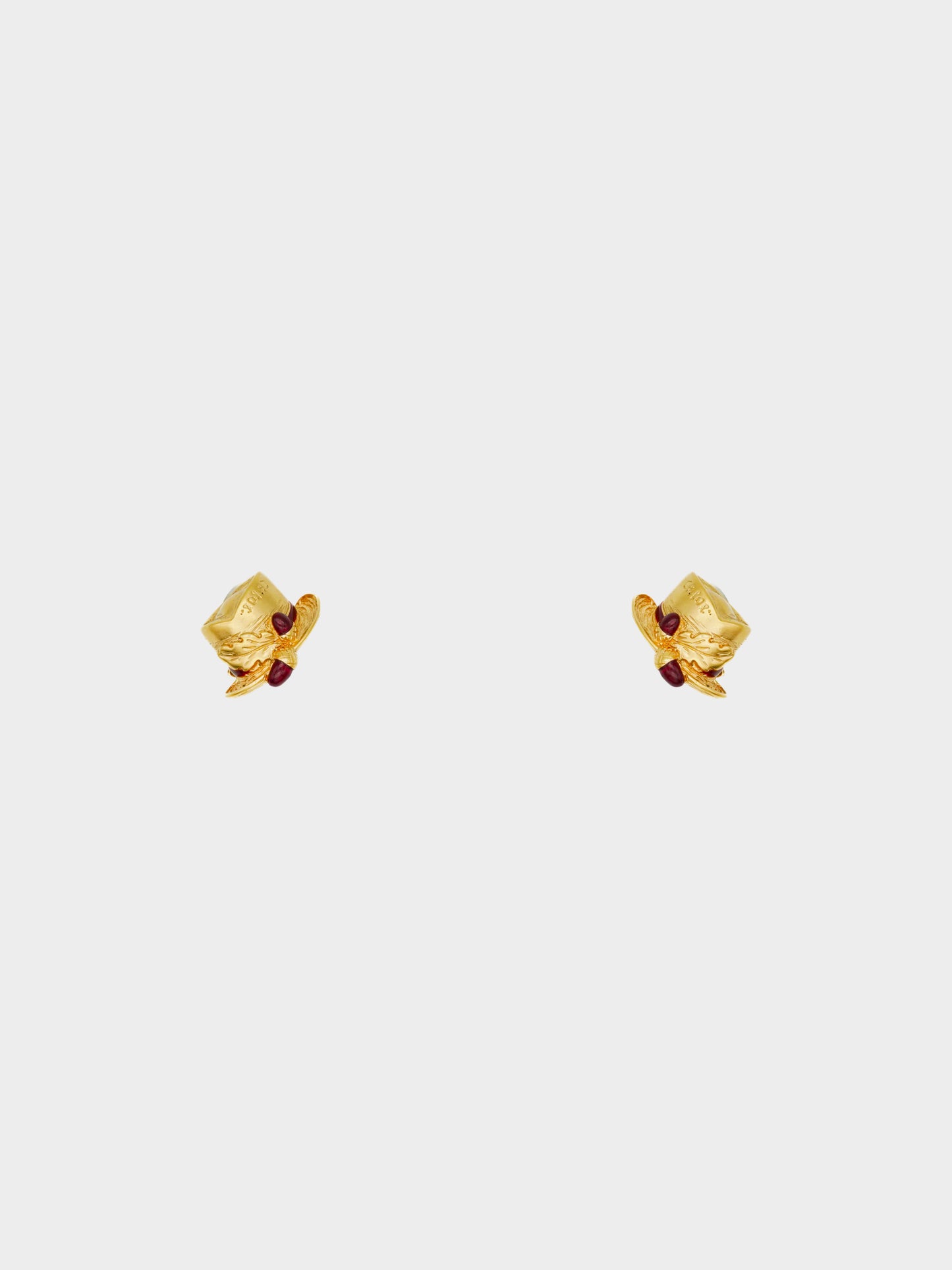 Chloé 1990s Gold Hat with Acorn Clip-On Earrings