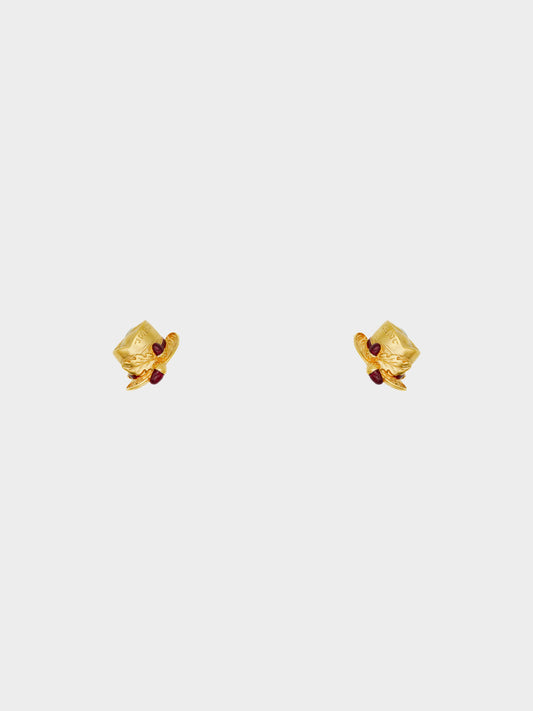 Chloé 1990s Gold Hat with Acorn Clip-On Earrings