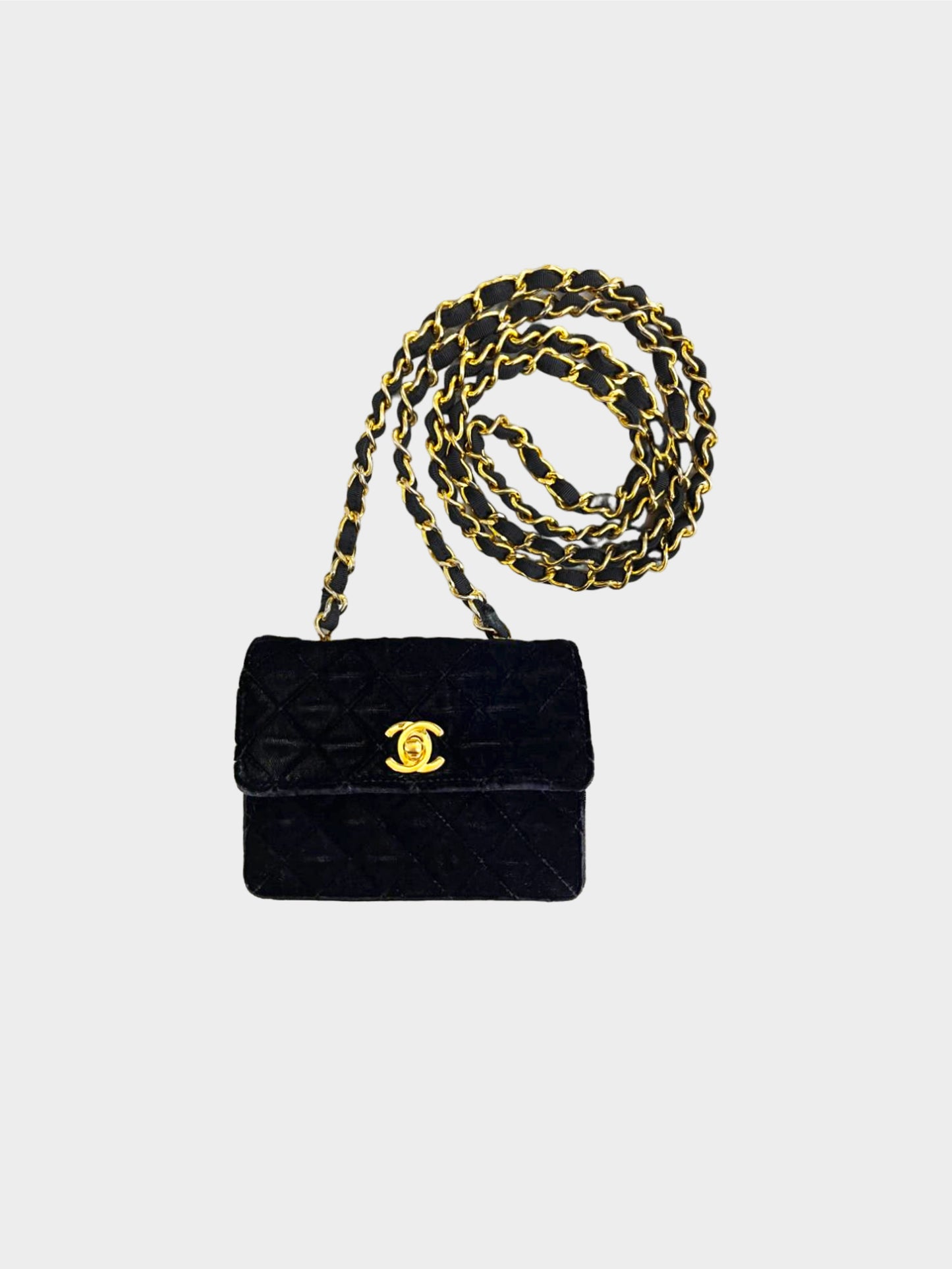 Chanel 1990 Black Velvet Mini Flap Bag