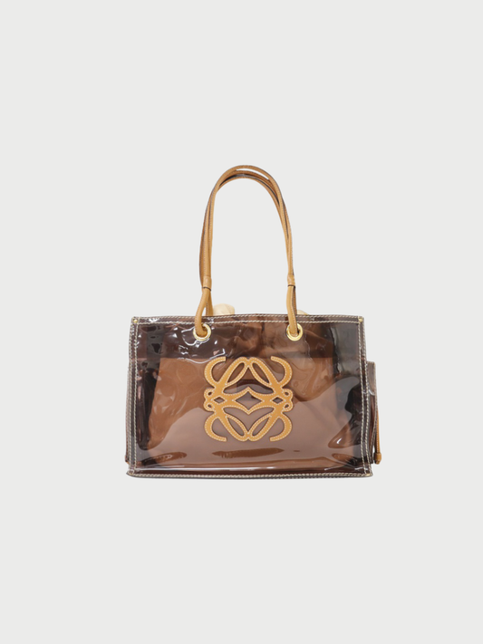 Loewe 2000s Brown PVC Leather Anagram Clear Tote Bag