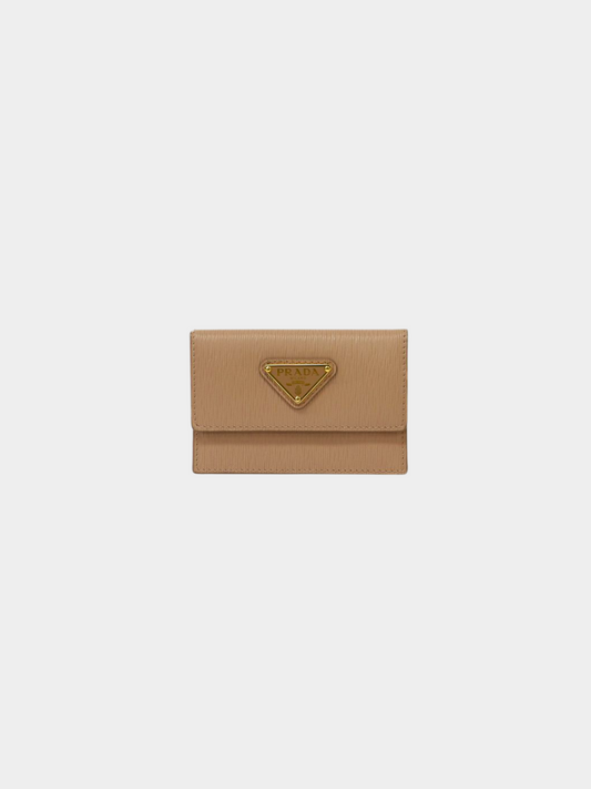 Prada 2010s Beige Pink Triangle Logo Leather Card Case