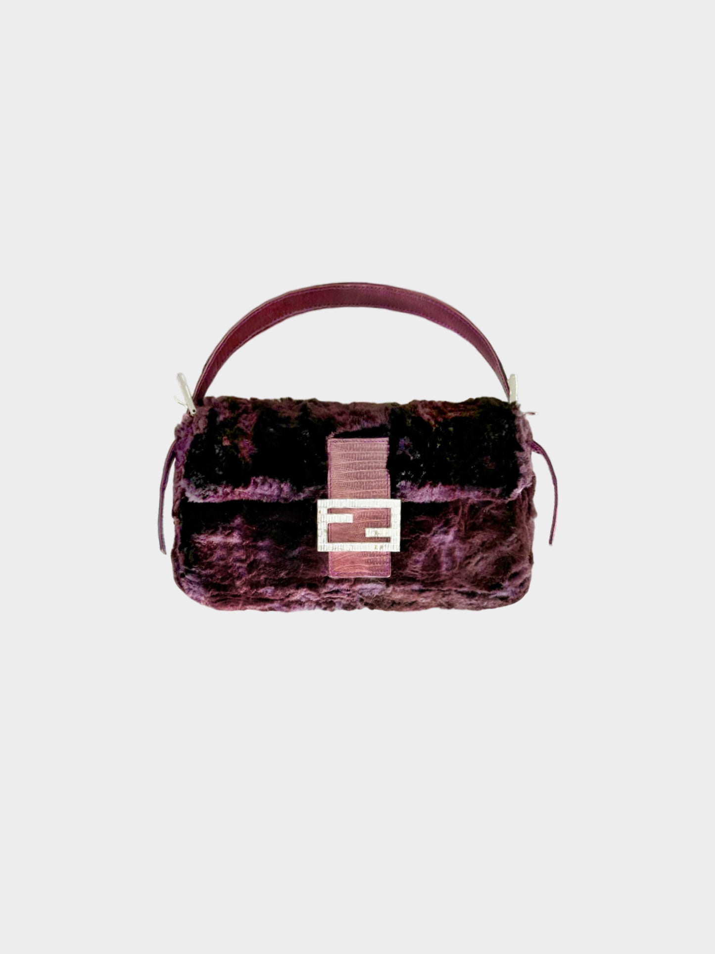 Fendi 2000s Rabbit Fur and Python Baguette with Crystals
