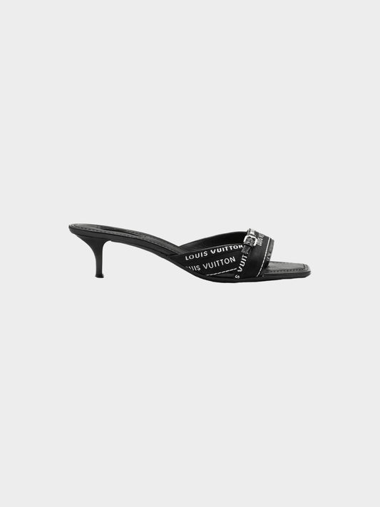 Louis Vuitton Resort 2007 Black Canvas Kitten Heeled Mules