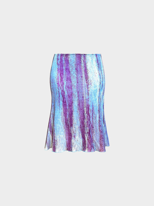Roberto Cavalli 2000s Blue and Purple Snakeskin Print Skirt