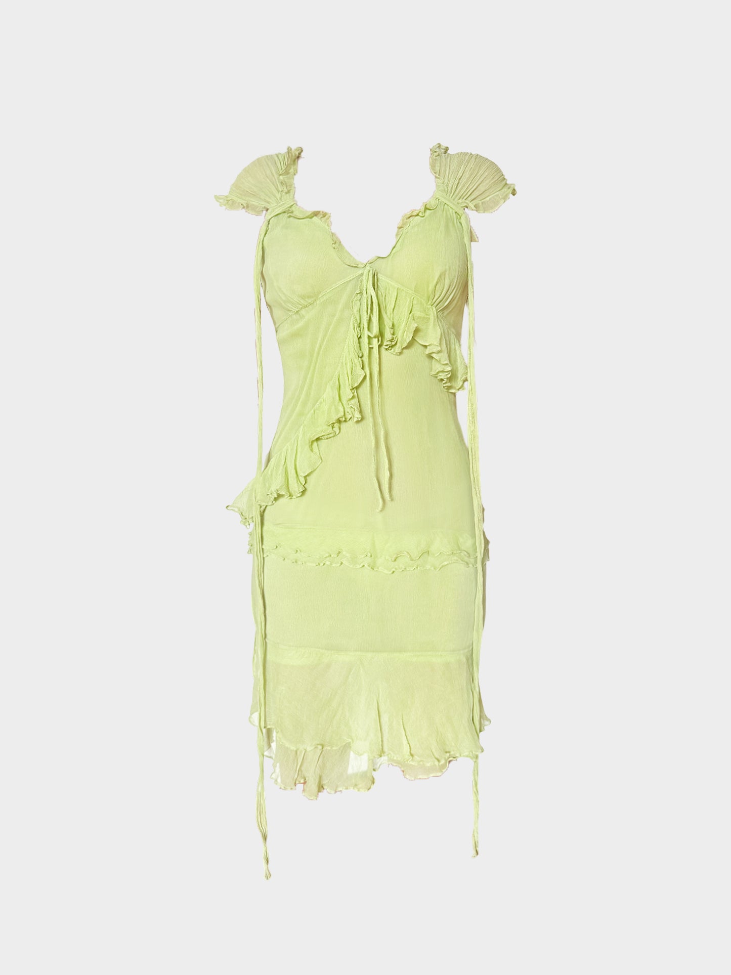 Dolce and Gabbana 2000s Green Silk Chiffon Ruffled Dress