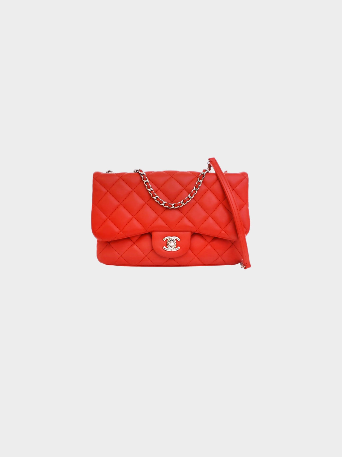 Chanel 2014 Red Lambskin 3 Accordion Small Flap Bag