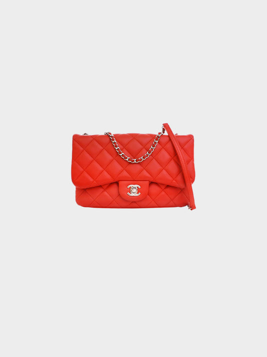 Chanel 2014 Red Lambskin 3 Accordion Small Flap Bag