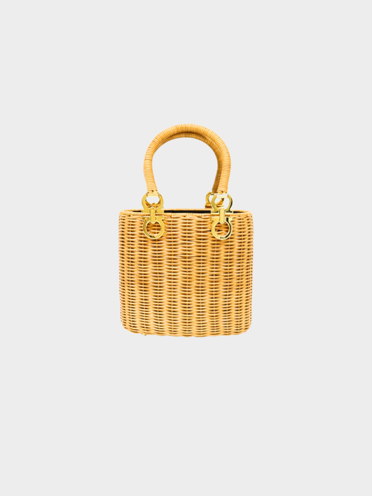Salvatore Ferragamo 2020s Beige Rattan Gancini Basket Bag