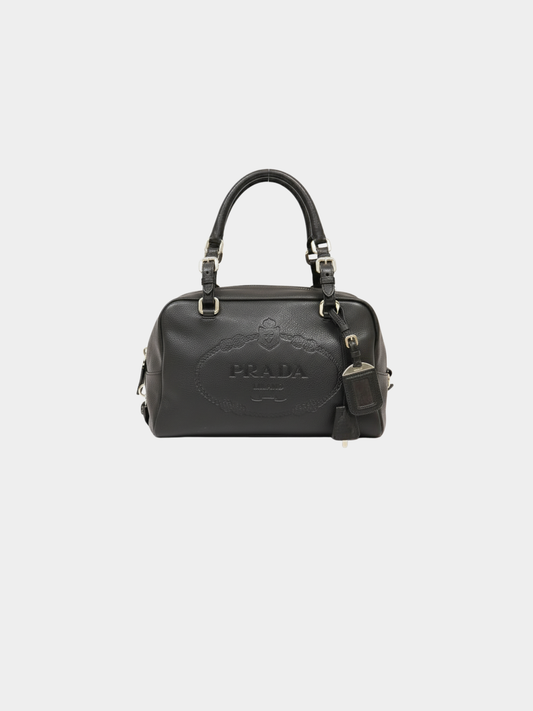Prada 2000s Black Embossed Logo Leather Handbag