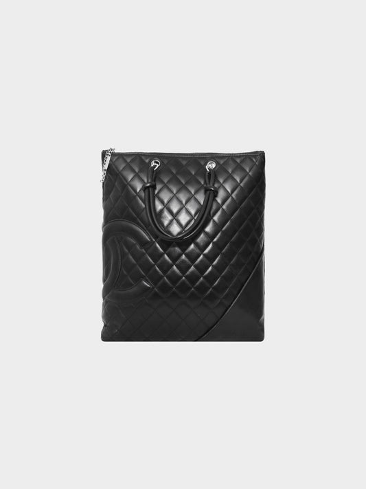 Chanel 2005 Black Leather Quilted Cambon Ligne Tote Bag