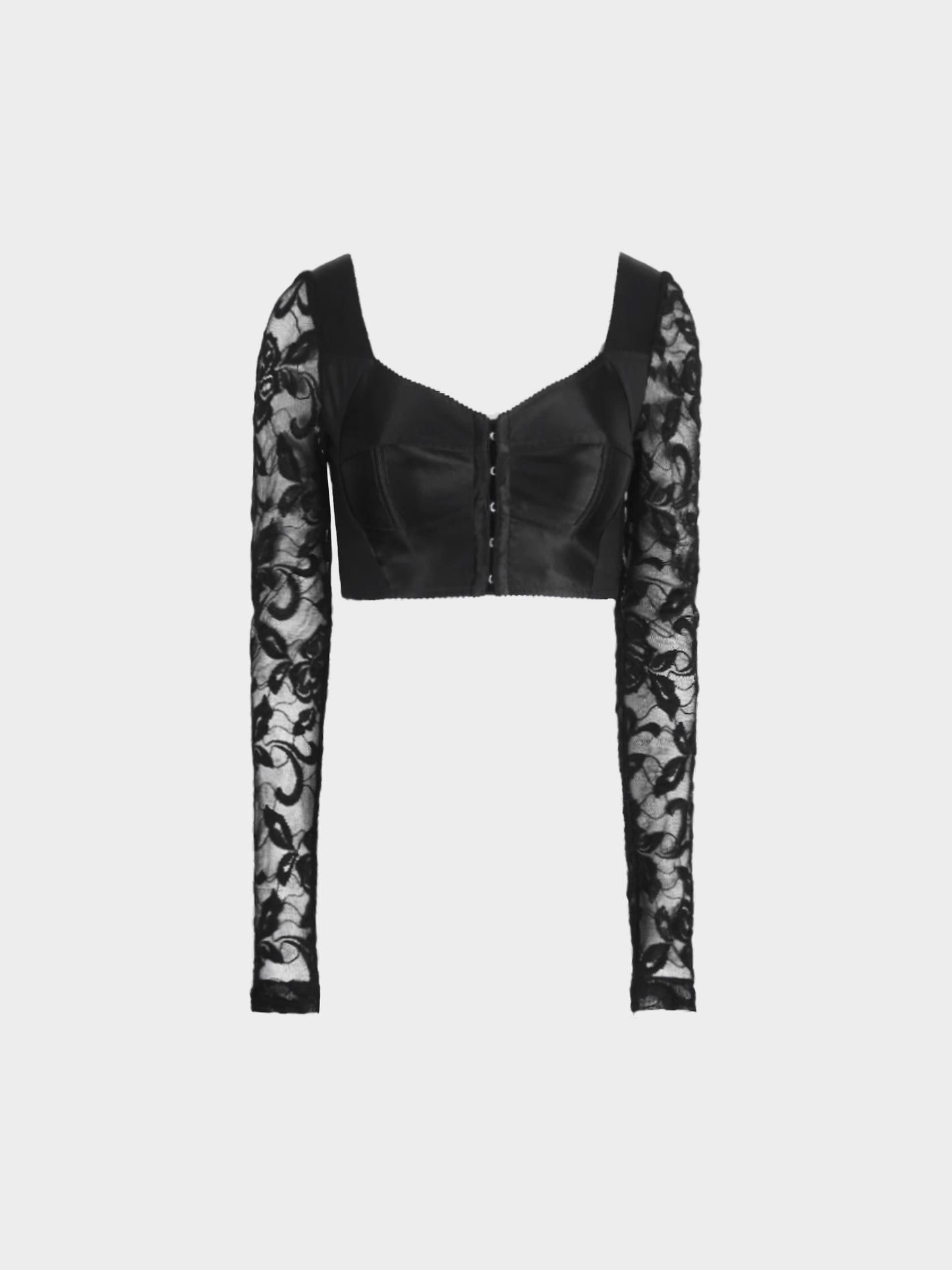 Dolce and Gabbana 2010s Black Lace and Satin Long Sleeve Bustier Top