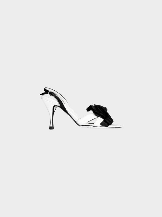 Chanel by Karl Lagerfeld 2006 White and Black Lambskin Leather Camellia and Bow Heels
