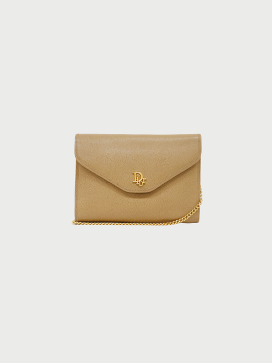 Christian Dior 2000s Beige Leather Logo Hardware Chain Shoulder Bag