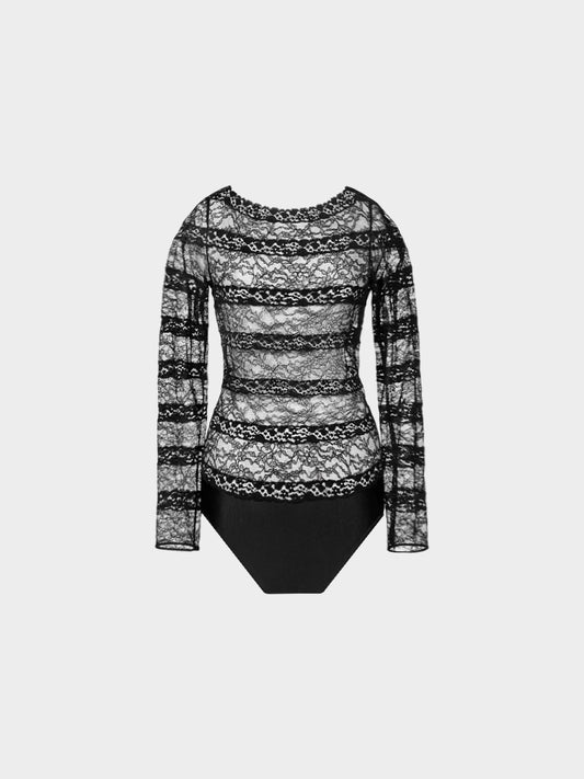 Louis Vuitton 2000s Black Silk Lace Bodysuit