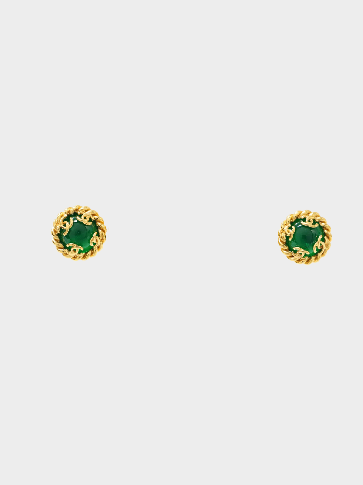 Chanel 1995 Gold Green Coco Earrings