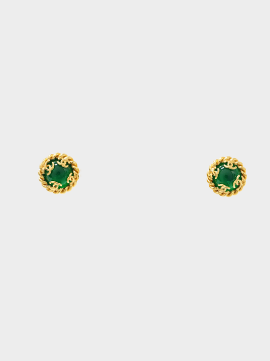 Chanel 1995 Gold Green Coco Earrings