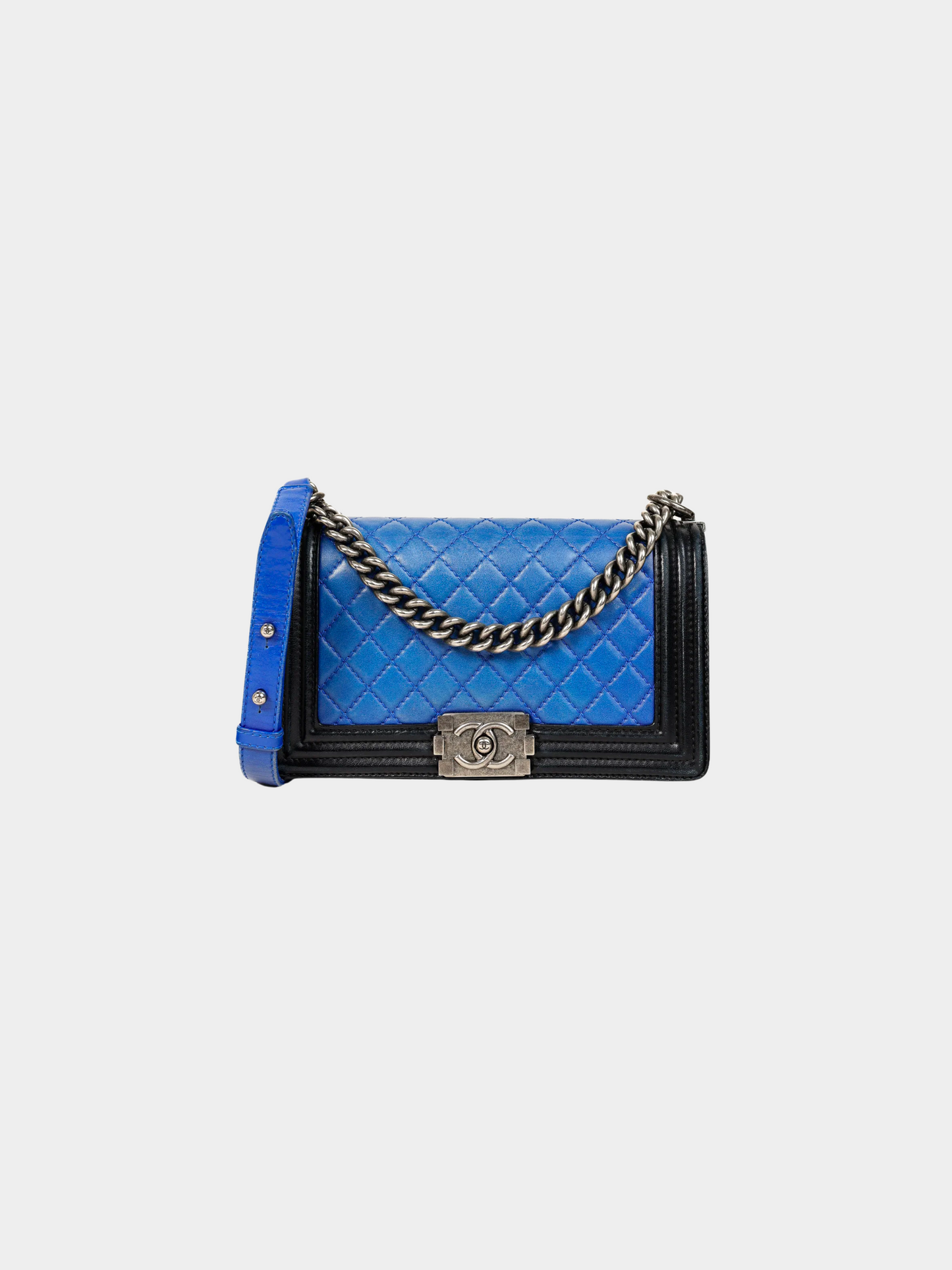 Chanel 2013 Blue Bicolour Medium Boy Quilted Flap Shoulder Bag