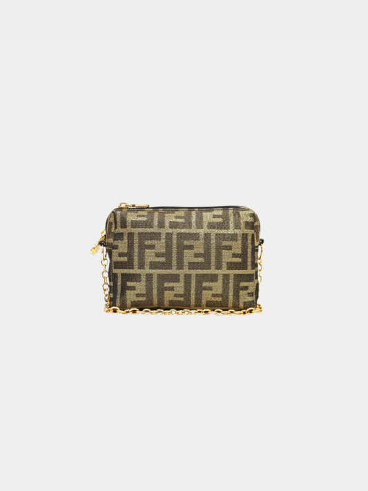 Fendi 2000s Gold Black Zucca Chain Shoulder Bag