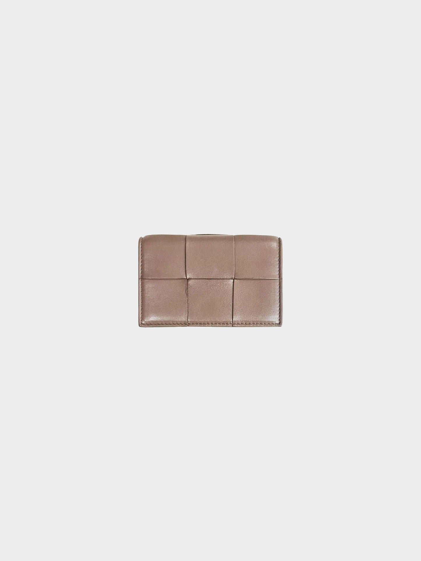 Bottega Veneta 2020s Light Brown Leather Intrecciato Cassette Card Case