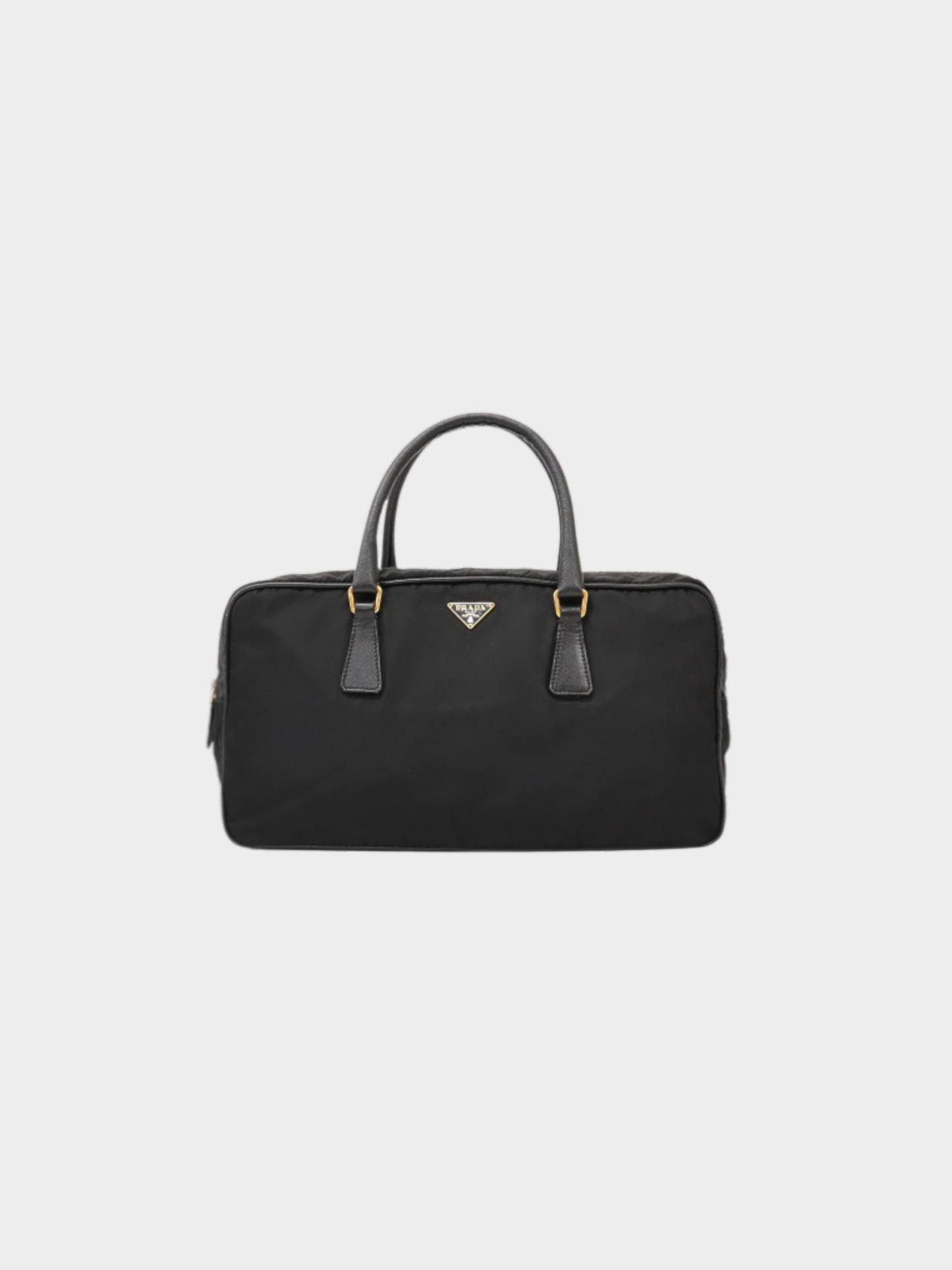 Prada 2000s Black Nylon Leather Triangle Logo Handbag