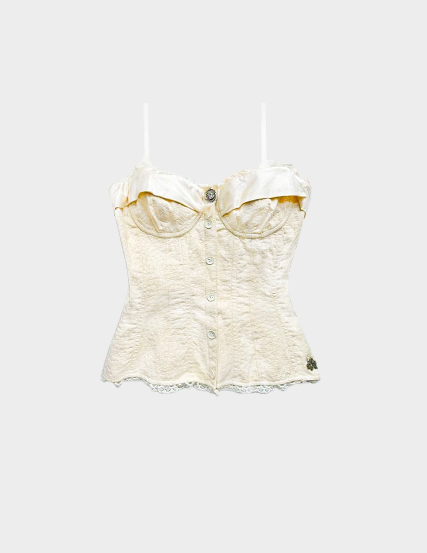 John Galliano 2000s Rare Beige Bustier with Silk and Lace Trim